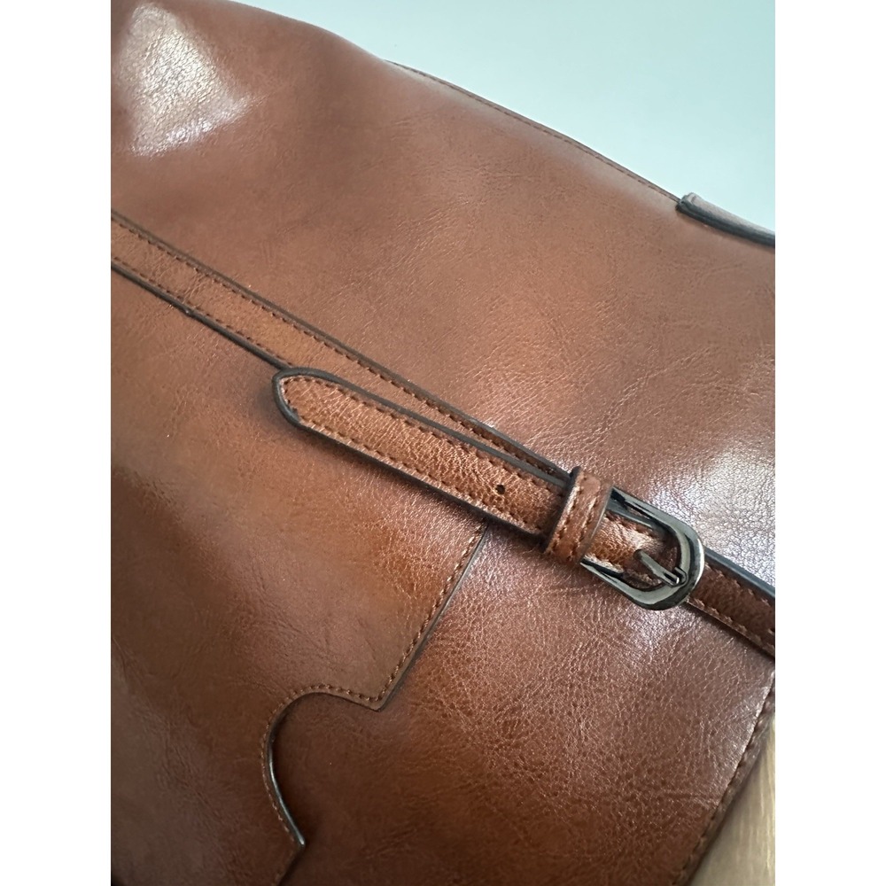 Large Brown Faux Leather Tote Bag Minimalist Shoulder Handbag Pre-Owne - Picture 10 of 16
